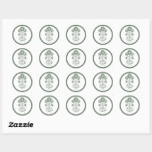 Sticker Rond Mariage à impression botanique verte et blanche (Feuille)