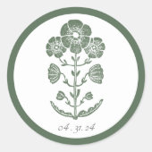 Sticker Rond Mariage à impression botanique verte et blanche (Devant)