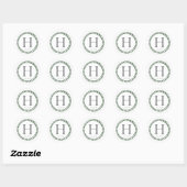 Sticker Rond Mariage à impression botanique verte et blanche (Feuille)