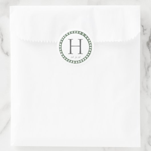 Sticker Rond Mariage à impression botanique verte et blanche (Sac)