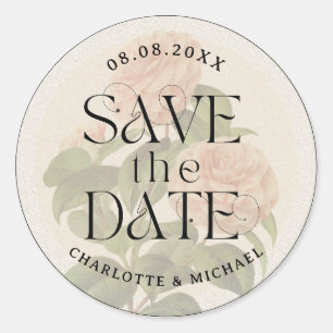 Sticker Rond Mariage à la Date Épargnée Rustique Vintage Tendan