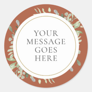 Sticker Rond Mariage à la verdure aquarelle en terre cuite