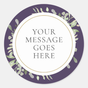 Sticker Rond Mariage à la verdure aquarelle violette