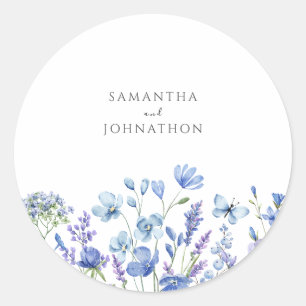 Sticker Rond Mariage à l'aquarelle de fleur sauvage bleue