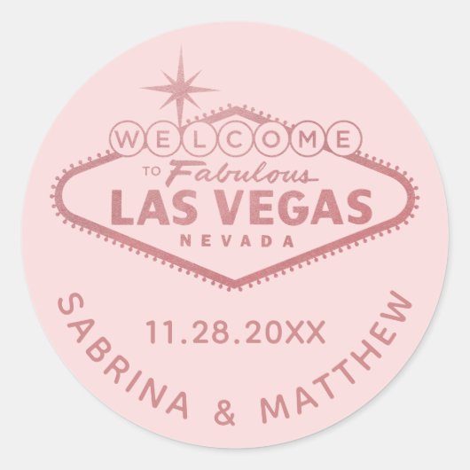 Sticker Rond Mariage à Las Vegas Rose Gold Rose (Devant)