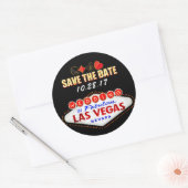 Sticker Rond Mariage à Las Vegas Signer néon lumière Enregistre (Enveloppe)