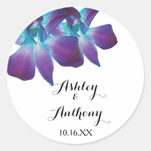 Sticker Rond Mariage à l'orchidée Dendrobium bleue (Devant)
