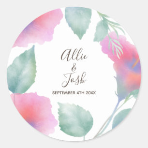 Sticker Rond Mariage à Maui au papier aquarelle à l'Hibiscus