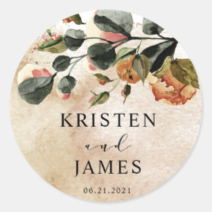 Sticker Rond mariage à monogramme floral élégant automnal