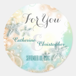 Sticker Rond Mariage à thème de plage Starfish "Pour vous"