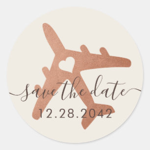 Sticker Rond Mariage à thème de voyage en cuivre Enregistrer la