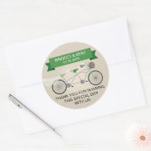 Sticker Rond Mariage à vélo Faux Linen Green Tandem (Enveloppe)