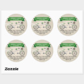 Sticker Rond Mariage à vélo Faux Linen Green Tandem (Feuille)