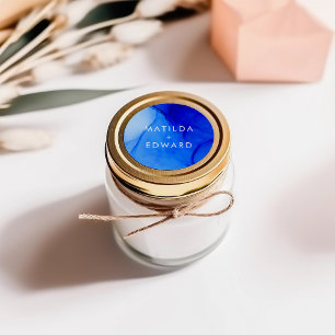 Sticker Rond Mariage Abstrait Moderne Encre Bleue Personnalisé