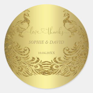 Sticker Rond Mariage abstrait Paon Or Luxe