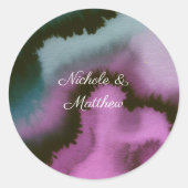 Sticker Rond Mariage Abstrait Violet & Sarcelle Humeur (Devant)