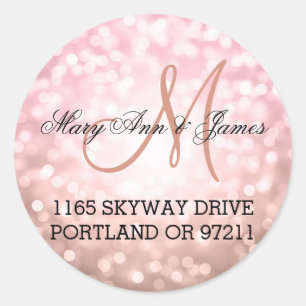 Sticker Rond Mariage Adresse Rose Blush rose Parties scintillan
