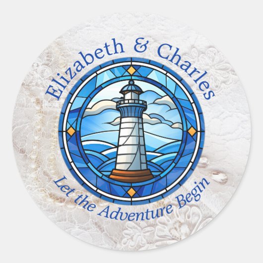 Sticker Rond Mariage Adventure Phare Voile Nautique (Devant)