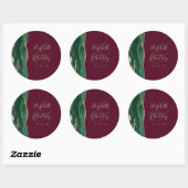 Sticker Rond Mariage Agate Émeraude Vert Or Script Bourgogne (Feuille)