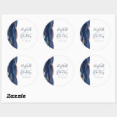 Sticker Rond Mariage Agate Géode Écriture Bleu Nuit Rose Or (Feuille)