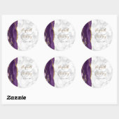 Sticker Rond Mariage Agate Purple Gold Script Marbre (Feuille)