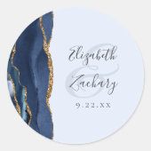 Sticker Rond Mariage Agate Script Bleu Nuit Bleu Pâle Or (Devant)