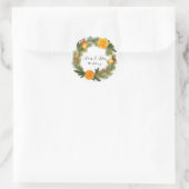 Sticker Rond Mariage aiguilles de pin vert tranche orange (Sac)