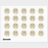 Sticker Rond Mariage Ajouter Votre Nom Monogramme Crème Noir (Feuille)