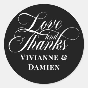 Sticker Rond Mariage amour & merci calligraphie noir et blanc