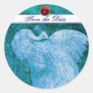 Sticker Rond MARIAGE AMOUR PAON blanc ,bleu rose rouge rubis