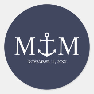 Sticker Rond Mariage Ancre bleu marine