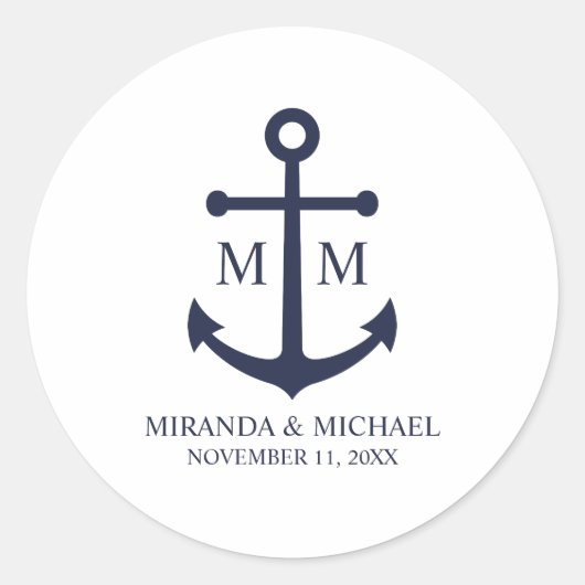 Sticker Rond Mariage Ancre bleu marine (Devant)
