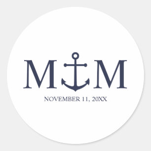 Sticker Rond Mariage Ancre bleu marine