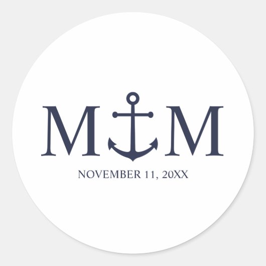 Sticker Rond Mariage Ancre bleu marine (Devant)