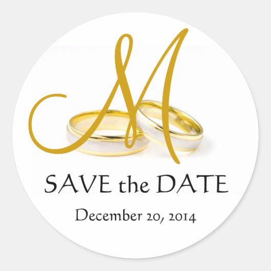 Sticker Rond Mariage anneaux Monogramme Enregistrer la date Sti (Devant)