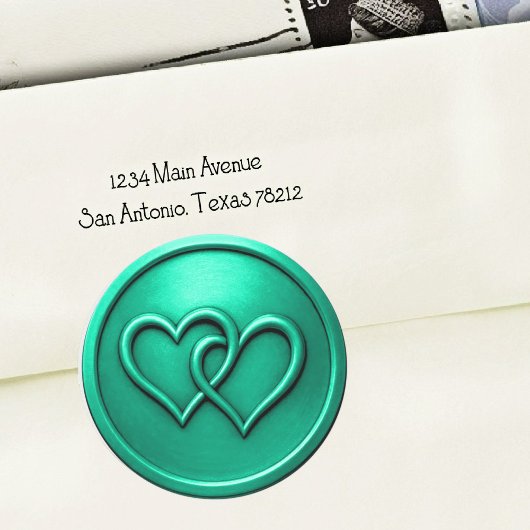 Sticker Rond Mariage Aqua Deux Cœurs Entrelacés