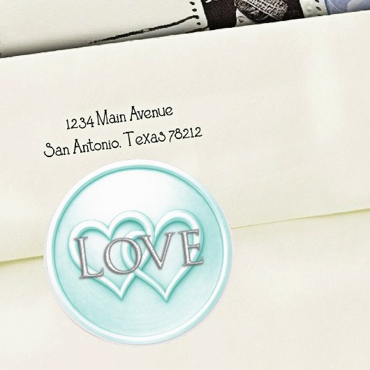 Sticker Rond Mariage Aqua Deux Cœurs Entrelacés