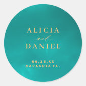 Sticker Rond Mariage Aqua or bleu été océan (Devant)