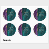 Sticker Rond Mariage Aquarelle Agate Script Violet Or Turquoise (Feuille)