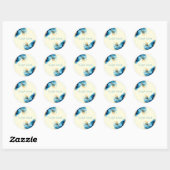Sticker Rond Mariage aquarelle bleu et or abstrait (Feuille)