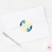 Sticker Rond Mariage aquarelle bleu et or abstrait (Enveloppe)
