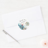 Sticker Rond Mariage Aquarelle Corail Splash Océanique (Enveloppe)
