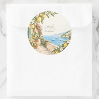 Sticker Rond Mariage aquarelle eau de Positano Côte amalfitaine
