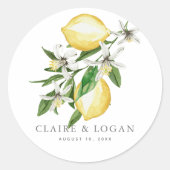 Sticker Rond Mariage aquarelle florale au citron (Devant)