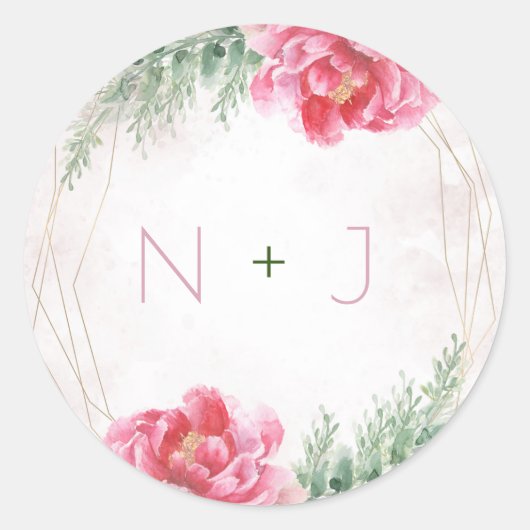 Sticker Rond Mariage aquarelle florale verdure rose blush (Devant)