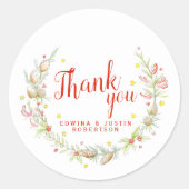 Sticker Rond Mariage aquarelle hiver vert rouge merci (Devant)