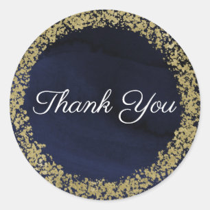 Sticker Rond Mariage Aquarelle Moderne Bleu Nuit & Or