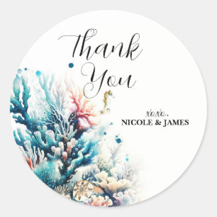 Sticker Rond Mariage aquarelle Ocean Splash Sea Coral