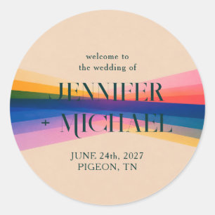 Sticker Rond Mariage arc-en-ciel moderne de bienvenue