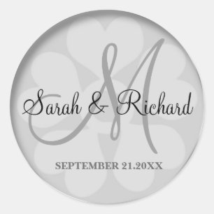 Sticker Rond Mariage Argent Classique Monogramme Mariée Et Pièc